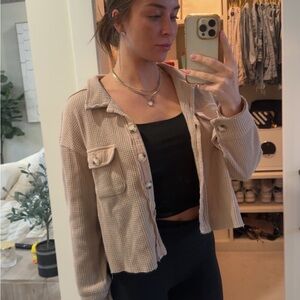 Women's Beige Waffle Knit Jacket